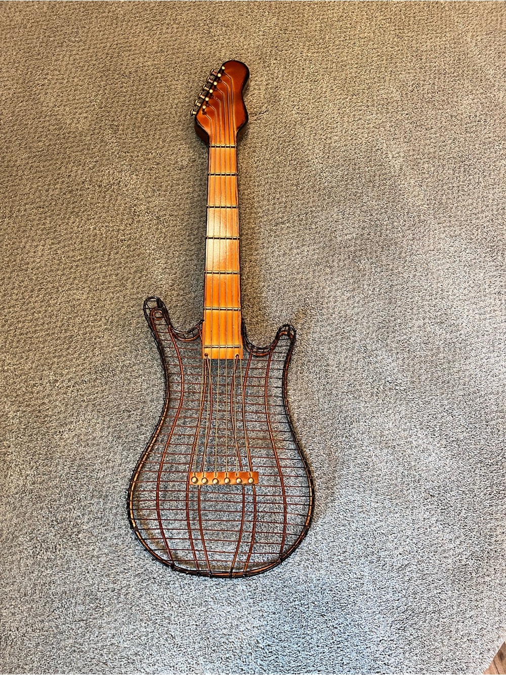 Rustic Wire Guitar Wall Art in Brown and Tan